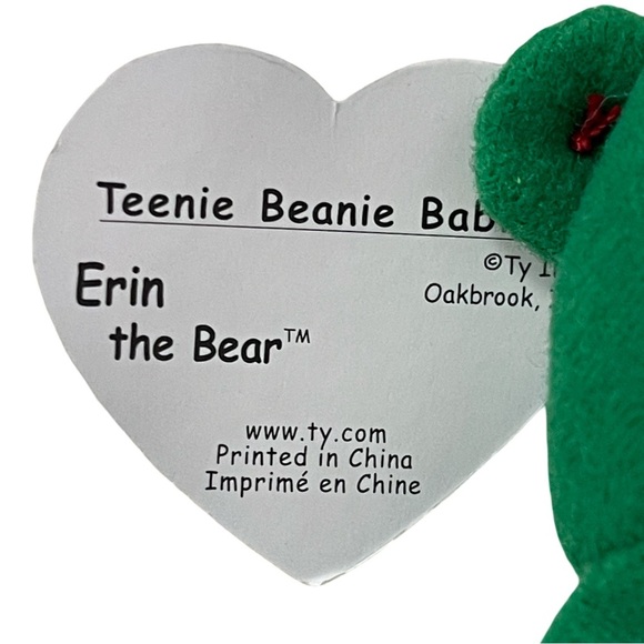 Ty Teenie Beanie Babies Green Shamrock Teddy Bear “Erin” RARE 1993 - Picture 3 of 5